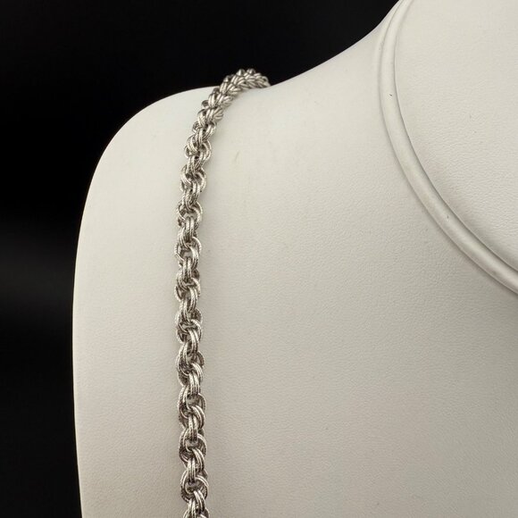 Monet Silver-Tone Rope Chain Necklace Elegant Twisted Braided Design Vintage Loo - Picture 2 of 7